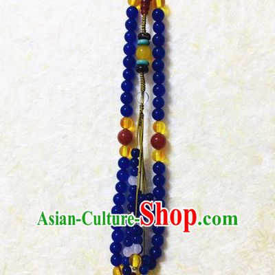 Chinese Traditional Hanfu Royalblue Beads Breastpin Accessories Ancient Qing Dynasty Imperial Consort Brooch Pendant for Women