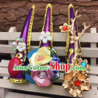 Chinese Traditional Hanfu Purple Fingernail Accessories Ancient Qing Dynasty Court Queen Nail Wrap for Women