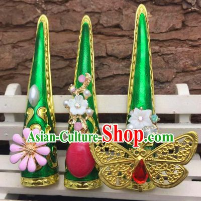 Chinese Traditional Hanfu Green Fingernail Accessories Ancient Qing Dynasty Court Queen Nail Wrap for Women