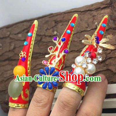 Chinese Traditional Hanfu Red Fingernail Accessories Ancient Qing Dynasty Court Queen Nail Wrap for Women