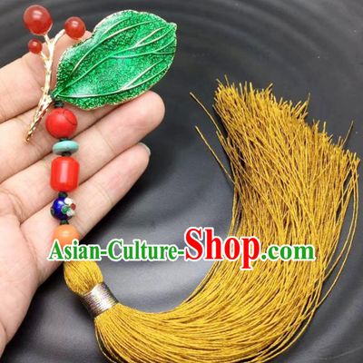 Chinese Traditional Hanfu Enamel Leaf Breastpin Accessories Ancient Qing Dynasty Imperial Consort Brooch Pendant for Women