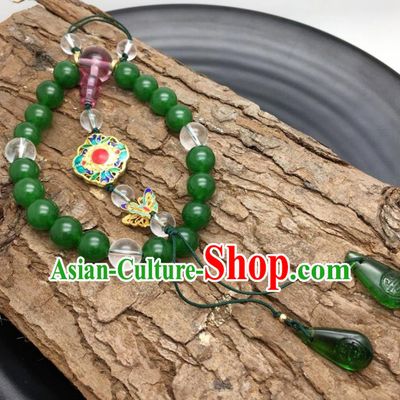 Chinese Traditional Hanfu Court Jadeite Beads Breastpin Accessories Ancient Qing Dynasty Imperial Consort Brooch Pendant for Women
