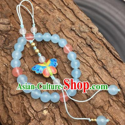 Chinese Traditional Hanfu Court Blue Beads Breastpin Accessories Ancient Qing Dynasty Imperial Consort Brooch Pendant for Women