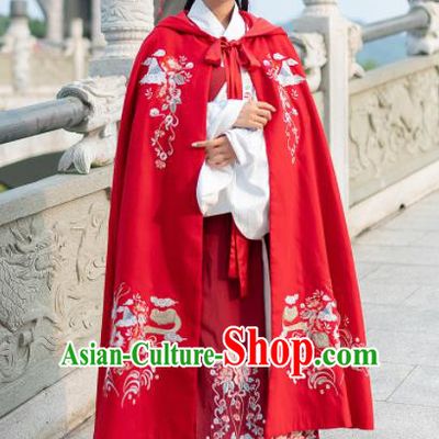Traditional Chinese Ming Dynasty Court Princess Replica Costumes Ancient Red Hanfu Cape Complete Set for Women