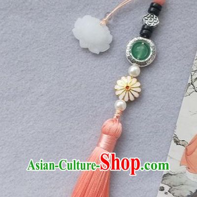 Chinese Traditional Hanfu Orange Tassel Lotus Brooch Pendant Ancient Cheongsam Breastpin Accessories for Women