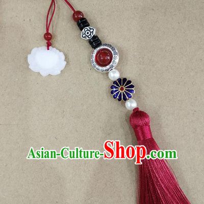 Chinese Traditional Hanfu Wine Red Tassel Lotus Brooch Pendant Ancient Cheongsam Breastpin Accessories for Women