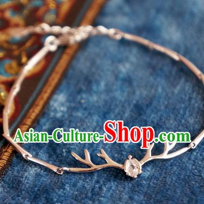 Chinese Traditional Hanfu Jewelry Accessories Crystal Antler Bracelet Ancient Qing Dynasty Princess Bangle for Women