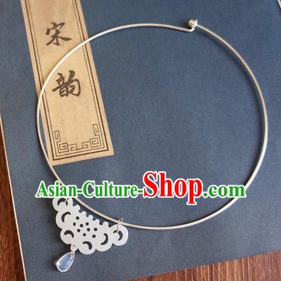Chinese Traditional Hanfu Jewelry Accessories Ancient Ming Dynasty Princess White Jade Necklace for Women