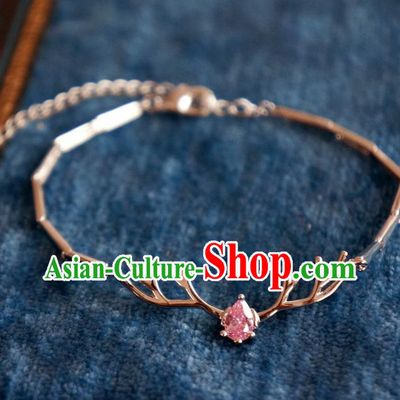 Chinese Traditional Hanfu Jewelry Accessories Pink Crystal Antler Bracelet Ancient Qing Dynasty Princess Bangle for Women