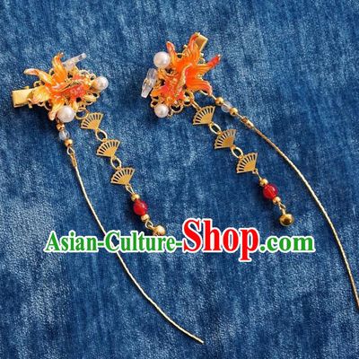 Chinese Ancient Song Dynasty Princess Red Goldfish Hair Claws Hairpins Traditional Hanfu Court Hair Accessories for Women