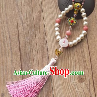 Chinese Traditional Hanfu Pink Tassel Pearls Brooch Pendant Ancient Cheongsam Breastpin Accessories for Women