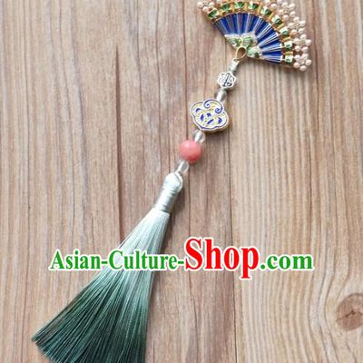 Chinese Traditional Hanfu Fan Tassel Brooch Pendant Ancient Cheongsam Breastpin Accessories for Women