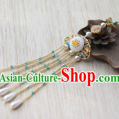 Chinese Traditional Hanfu Cloisonne Tassel Brooch Pendant Ancient Cheongsam Breastpin Accessories for Women
