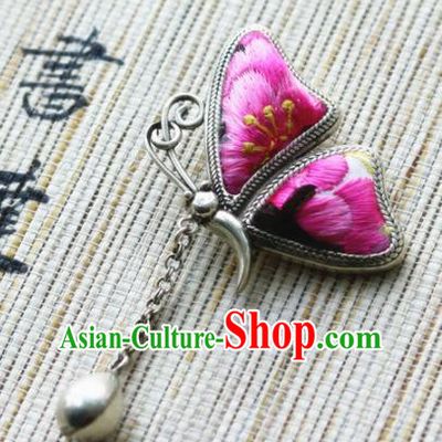 Chinese Traditional Hanfu Embroidered Pink Butterfly Brooch Pendant Ancient Cheongsam Breastpin Accessories for Women