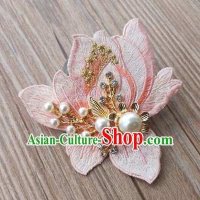 Chinese Traditional Hanfu Embroidered Pink Magnolia Brooch Pendant Ancient Cheongsam Breastpin Accessories for Women