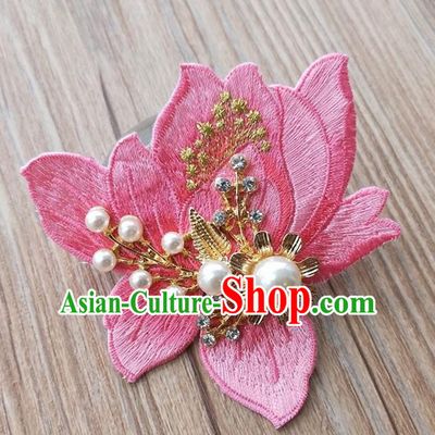 Chinese Traditional Hanfu Embroidered Peach Pink Magnolia Brooch Pendant Ancient Cheongsam Breastpin Accessories for Women