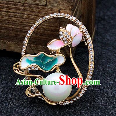 Chinese Traditional Hanfu Ceramics Lotus Brooch Pendant Ancient Cheongsam Breastpin Accessories for Women