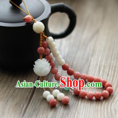 Chinese Traditional Hanfu Pink Beads Lotus Brooch Pendant Ancient Cheongsam Breastpin Accessories for Women