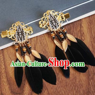 Chinese Ancient Princess Black Feather Hair Claws Hairpins Traditional Hanfu Court Hair Accessories for Women