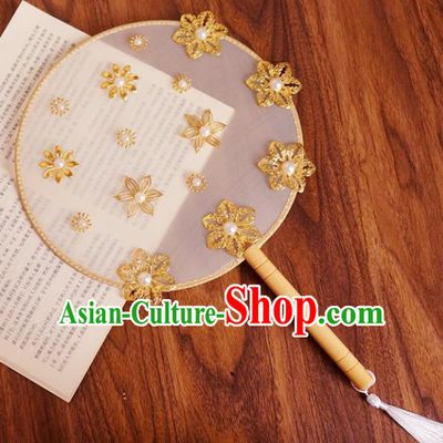 Chinese Traditional Hanfu Palace Fans Ancient Princess Silk Round Fan for Women