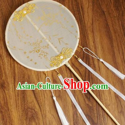 Chinese Traditional Hanfu Palace Fans Ancient Princess Silk Round Fan for Women