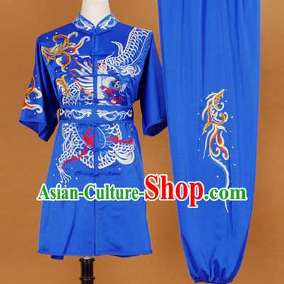Blue Short Sleeves Martial Arts Suit Kung Fu Dress Wushu Suits Stage Performance Competition Full Set