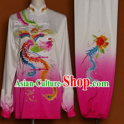 Color Change Phoenix Embroidered Long Sleeves Martial Arts Clothing Kung Fu Dress Wushu Suits Stage Performance Championship Competition Full Set for Girls Women