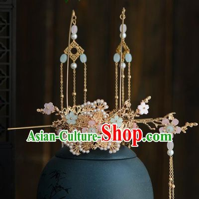 Chinese Ancient Tang Dynasty Palace Princess Pine Tassel Hair Crown Hairpins Traditional Hanfu Court Hair Accessories for Women