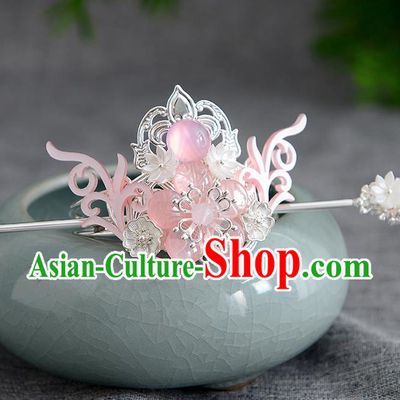 Chinese Ancient Tang Dynasty Palace Princess Pink Antler Hair Crown Hairpins Traditional Hanfu Court Hair Accessories for Women