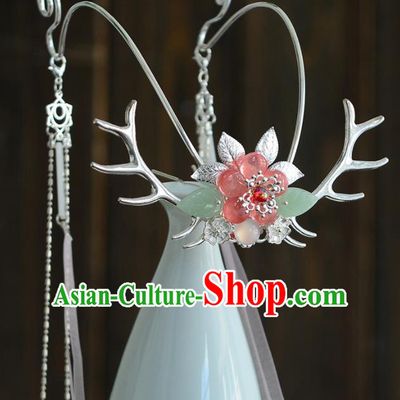 Chinese Ancient Tang Dynasty Palace Princess Antler Hair Crown Hairpins Traditional Hanfu Court Hair Accessories for Women