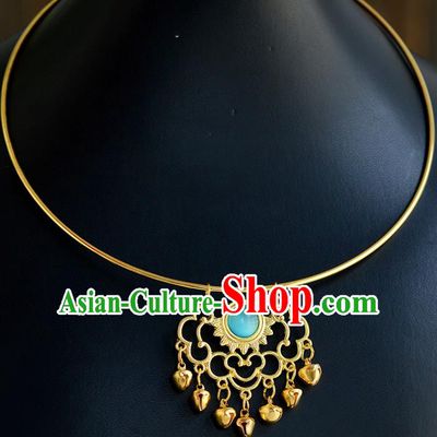 Chinese Traditional Hanfu Jewelry Accessories Ancient Ming Dynasty Princess Golden Necklace for Women