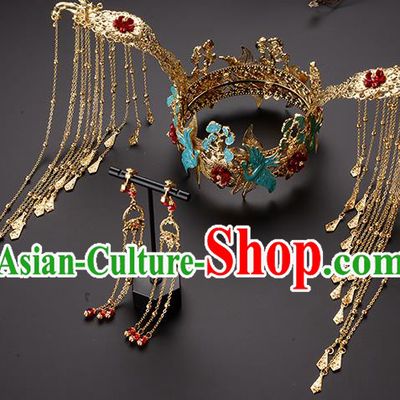 Chinese Ancient Tang Dynasty Princess Cloisonne Phoenix Coronet Hairpins Traditional Hanfu Court Hair Accessories for Women