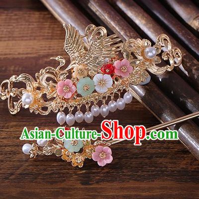 Chinese Ancient Tang Dynasty Princess Crane Hair Crown Hairpins Traditional Hanfu Court Hair Accessories for Women