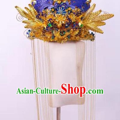 Chinese Ancient Bride Cloisonne Butterfly Phoenix Coronet Hairpins Traditional Hanfu Court Princess Hair Accessories for Women