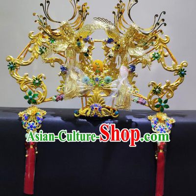 Chinese Ancient Qing Dynasty Bride Phoenix Coronet Hairpins Traditional Hanfu Court Princess Hair Accessories for Women