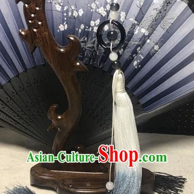 Traditional Chinese Hanfu Jade Waist Accessories Ancient Swordsman Blue Tassel Pendant