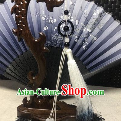 Traditional Chinese Hanfu Jade Waist Accessories Ancient Swordsman Grey Tassel Pendant