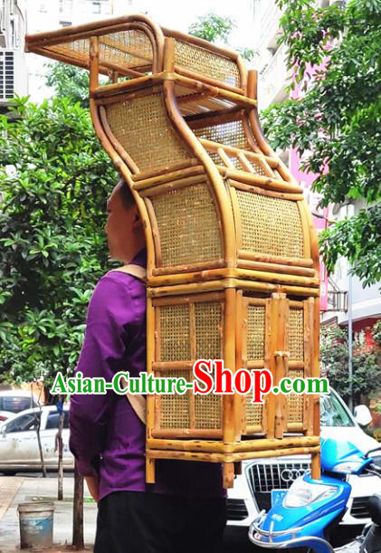Chinese Traditional Handmade Bamboo Ware Ancient Drama Scholar Bamboo Bookcase Pack Basket Chinese Traditional Handmade Bamboo Ware Ancient Drama Scholar Bamboo Bookcase Pack Basket