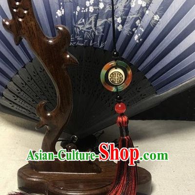 Traditional Chinese Hanfu Jade Ring Waist Accessories Ancient Swordsman Dark Red Tassel Pendant
