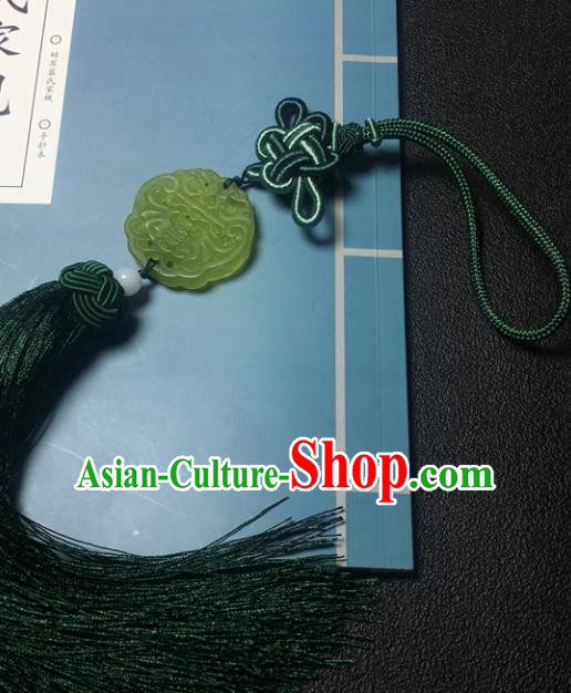 Traditional Chinese Hanfu Jade Carving Waist Accessories Ancient Swordsman Atrovirens Tassel Pendant Traditional Chinese Hanfu Jade Carving Waist Accessories Ancient Swordsman Atrovirens Tassel Pendant