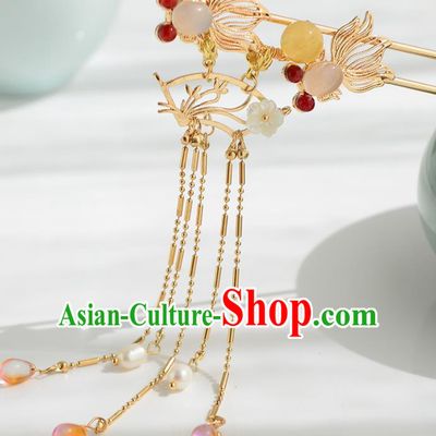 Chinese Ancient Tang Dynasty Princess Agate Goldfish Hairpins Traditional Hanfu Court Hair Accessories for Women