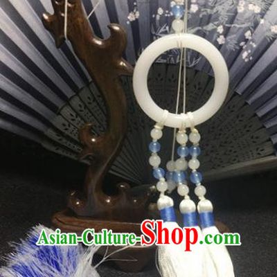 Traditional Chinese Hanfu White Jade Carving Lotus Waist Accessories Ancient Swordsman Brooch Tassel Pendant