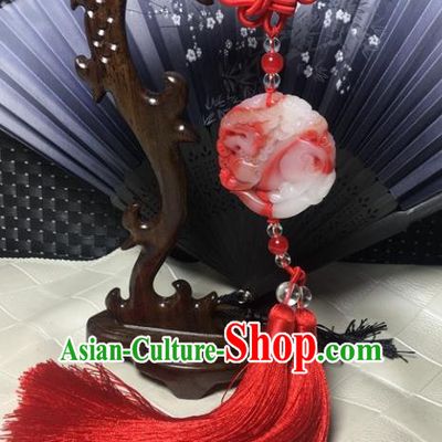 Traditional Chinese Hanfu Jade Pi Xiu Waist Accessories Red Tassel Pendant Ancient Swordsman Brooch