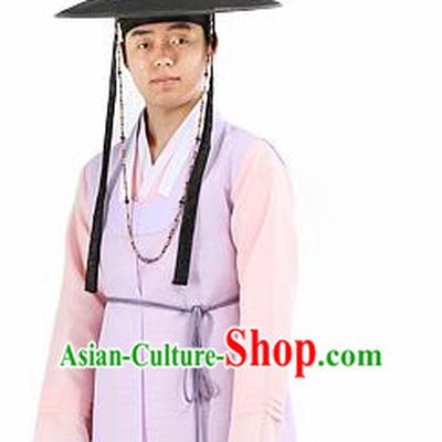 Traditional Korean Purple Hanbok Clothing Asian Korea Ancient Bridegroom Fashion Apparel Costume and Hat for Men