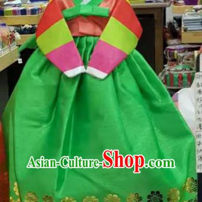 Traditional Korean Hanbok Clothing Pink Brocade Blouse and Green Dress Asian Korea Ancient Fashion Apparel Costume for Kids