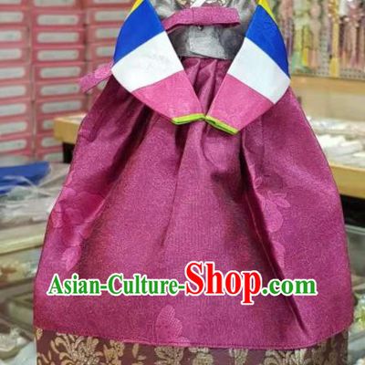 Traditional Korean Hanbok Clothing Grey Brocade Blouse and Purple Dress Asian Korea Ancient Fashion Apparel Costume for Kids