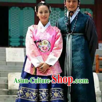 Traditional Korean Court Hanbok Asian Korea Ancient Princess and Prince Apparel Costumes Complete Set for Women for Men