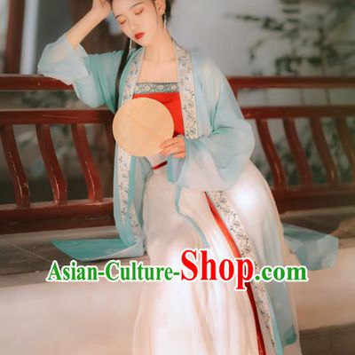 Traditional Chinese Song Dynasty Rich Lady Replica Costumes Ancient Court Princess Green Hanfu Dress for Women