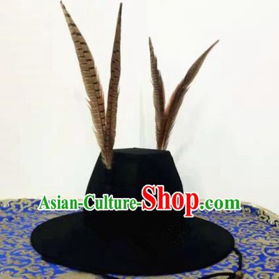 Chinese Traditional Handmade Ming Dynasty Blades Black Hat Ancient Drama Imperial Bodyguard Headwear for Men