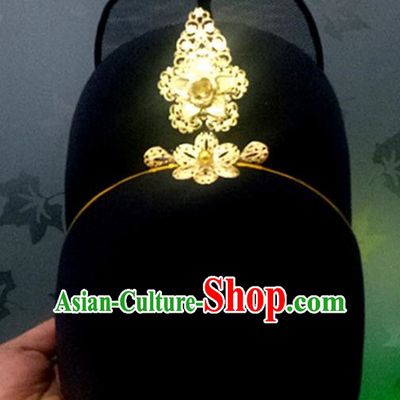 Chinese Traditional Handmade Ming Dynasty Officer Black Hat Ancient Drama Bridegroom Headwear for Men